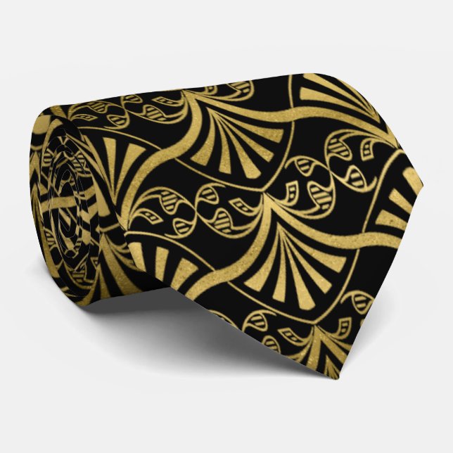 elegant Black guld art deco mönster tie Slips (Rullad)