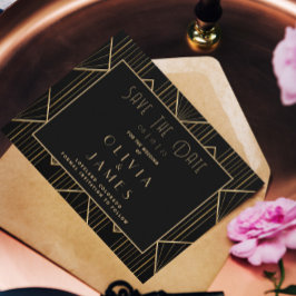 Elegant Black & Guld Art Deco Underbar Gatsby Bröl Spara Datumet