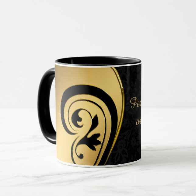 Elegant Black & Guld Art Design Anpassa kaffe Mugg (Framsida vänster)