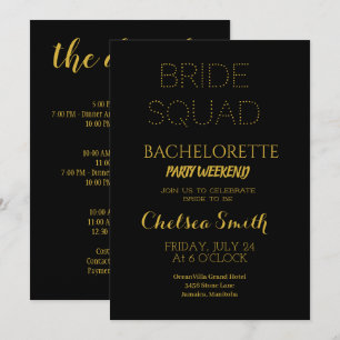 Elegant Black & Guld Bachelorette Itinerary Detail Inbjudningar