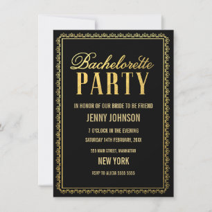 Elegant Black Guld Bachelorette Party Inbjudan