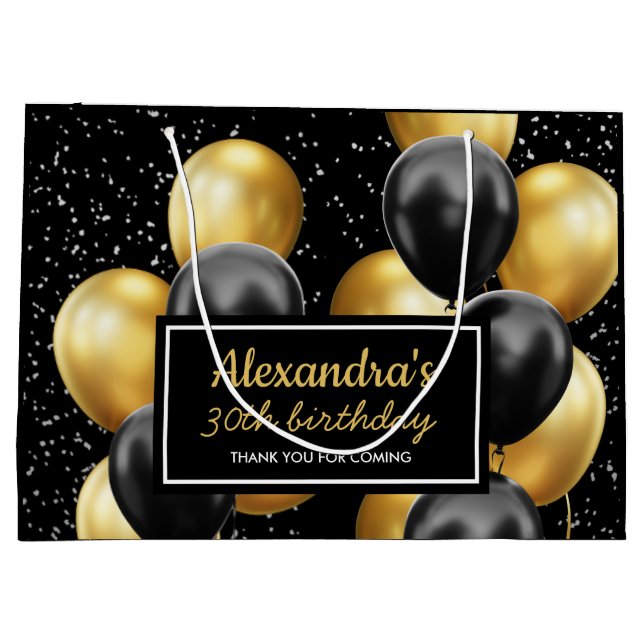 Elegant Black Guld Balloon Birthday (Baksidan)