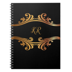 Elegant Black Guld-banderolldesign, monogrammad Anteckningsbok