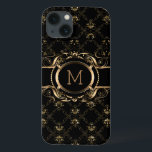 Elegant Black & Guld Baroque Blommigt Ram<br><div class="desc">Elegant Black och guld blommigt ram baroque stil med anpassade monogram.</div>
