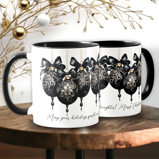 Elegant Black guld baubles lyxgul julcitat Mugg (Elegant black gold baubles luxury Christmas quote Mug)