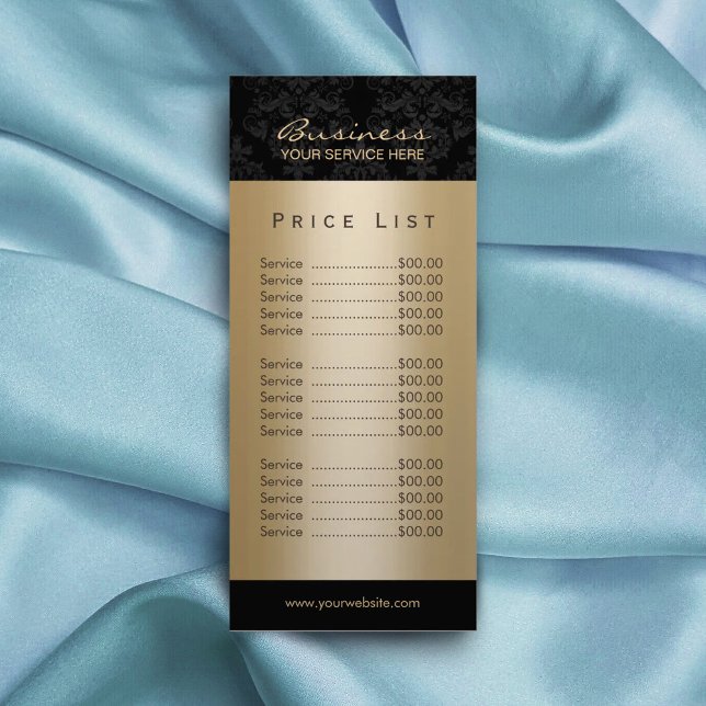 Elegant Black & Guld Beauty Salon Pris List Reklamkort (Skapare uppladdad)