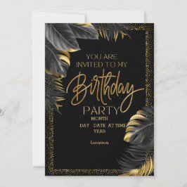 Elegant Black & Guld Birthday-inbjudan Inbjudningar