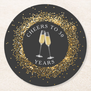 Elegant Black & Guld Birthday Papper Underlägg Rund