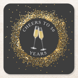 Elegant Black & Guld Birthday Underlägg Papper Kvadrat