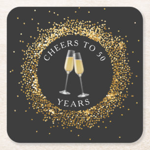 Elegant Black & Guld Birthday Underlägg Papper Kvadrat