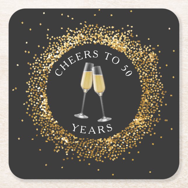 Elegant Black & Guld Birthday Underlägg Papper Kvadrat (Framsidan)