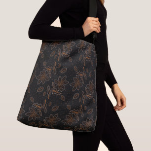 Elegant Black & Guld Blommigt Batik Mönster Axelväska