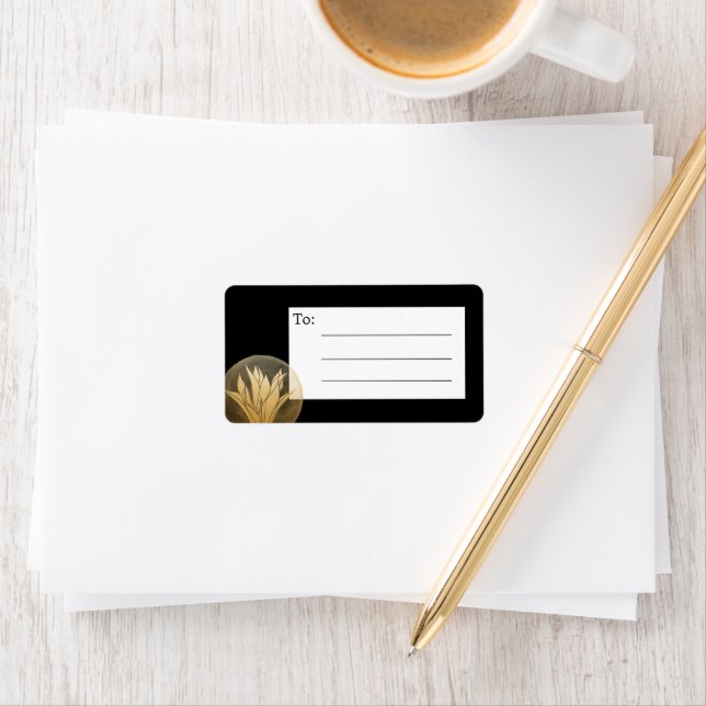 Elegant Black Guld Blommigt Blank e-postetikett fö Adressetikett (Insitu)