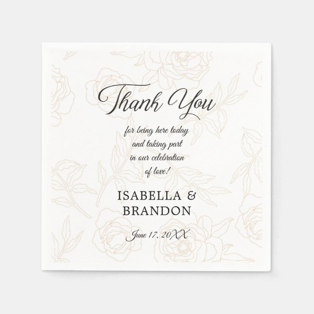 Elegant Black Guld Blommigt Bröllopsfest Pappersservett (Framsidan)