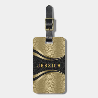 Elegant Black & Guld Blommigt Damasker Mönster 2 Bagagebricka