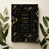 Elegant Black Guld Blommigt Luxury Romantic Bröllo