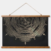 Elegant Black & Guld Blommigt Mandala Yoga Studio