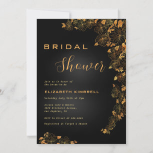 Elegant Black Guld Blommigt Möhippa Invita Inbjudningar