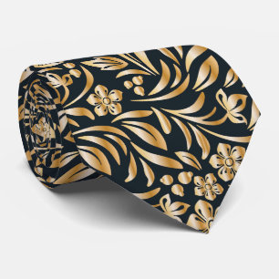 elegant Black guld blommigt mönster i sidled Slips