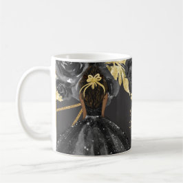 Elegant Black Guld Blommigt Princess Quinceanera Kaffemugg
