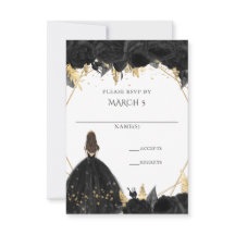 Elegant Black Guld Blommigt Princess Quinceanera