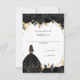 Elegant Black Guld Blommigt Princess Quinceanera OSA Kort