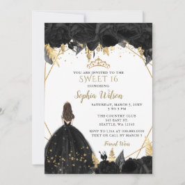Elegant Black Guld Blommigt Princess SWEET 16 Inbjudningar