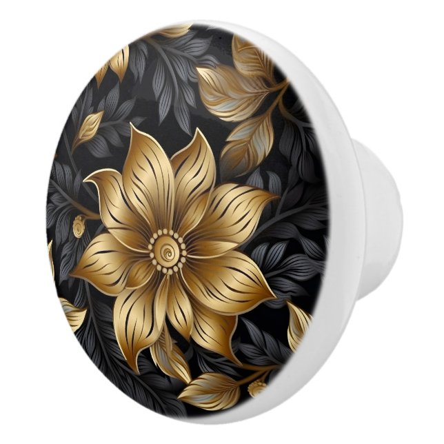 Elegant Black Guld Blommönster Knopp (Höger)
