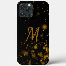 Elegant Black Guld Bokeh Effect Initial Monogram