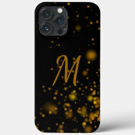 Elegant Black Guld Bokeh Effect Initial Monogram