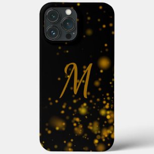 Elegant Black Guld Bokeh Effect Initial Monogram
