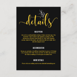Elegant Black & Guld Botanical Bröllop Enclosur Tilläggskort