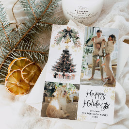 Elegant Black & Guld Bows Glad helg 2 Photo Julkort