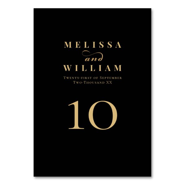 Elegant Black Guld Bride & Groom Bröllop Bordsnummer (Framsidan)