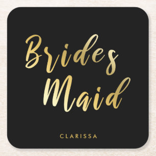 Elegant Black & guld bridesmaid Underlägg Papper Kvadrat