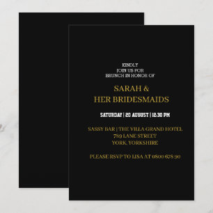 Elegant Black Guld Bridesmaids Luncheon Brunch Inbjudningar