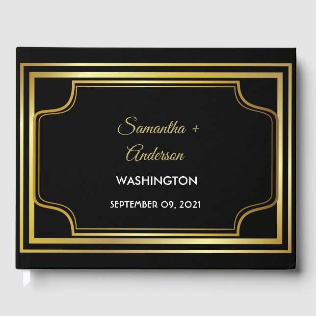 Elegant Black Guld Bröllop Gästböcker (Framsida)