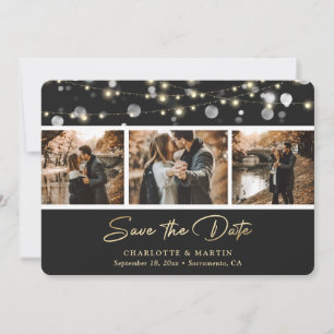 Elegant Black Guld Bröllop Photo Save Date Spara Datumet