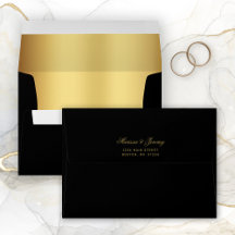 Elegant Black Guld Bröllop Returadress