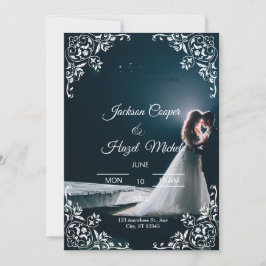 Elegant Black & Guld bröllopsinbjudan Julkort