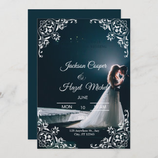 Elegant Black & Guld bröllopsinbjudan Julkort