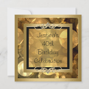 Elegant Black Guld Bubbles Metall Ram Party 2 Inbjudningar