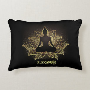 Elegant Black Guld Buddha Lotus Flower Meditation Prydnadskudde