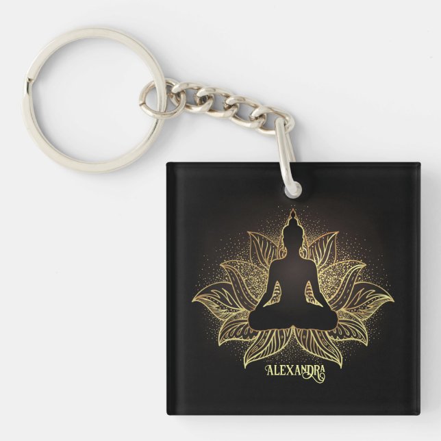 Elegant Black Guld Buddha Meditation Lotus Flower (Framsidan)