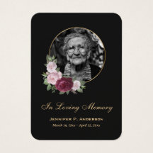 Elegant Black Guld Burgundy Blommigt Memorial Card