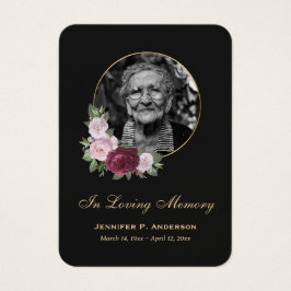 Elegant Black Guld Burgundy Blommigt Memorial Card Visitkort