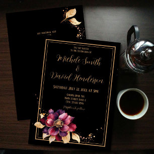 Elegant Black guld burgundy dubbla Side Bröllop Inbjudningar