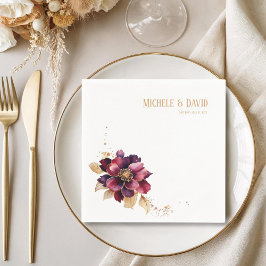 Elegant Black guld burgundy namn date White Pappersservett