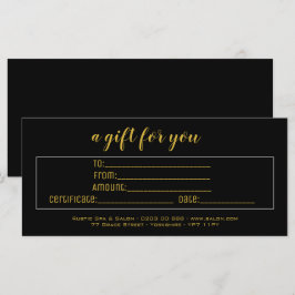 Elegant Black & Guld Business Gift Certificate