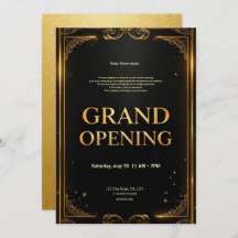 Elegant Black & Guld Business Grand Open Inbjudan